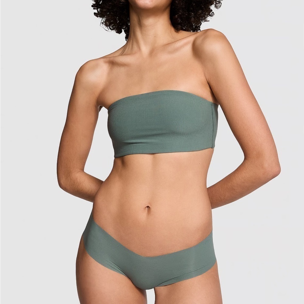 VS Pink Base Stretch Bandeau Bra Forest Green micro rib medium